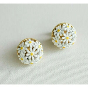 Vintage Filigree  Dome Shaped Daisy Motif Clip Ons